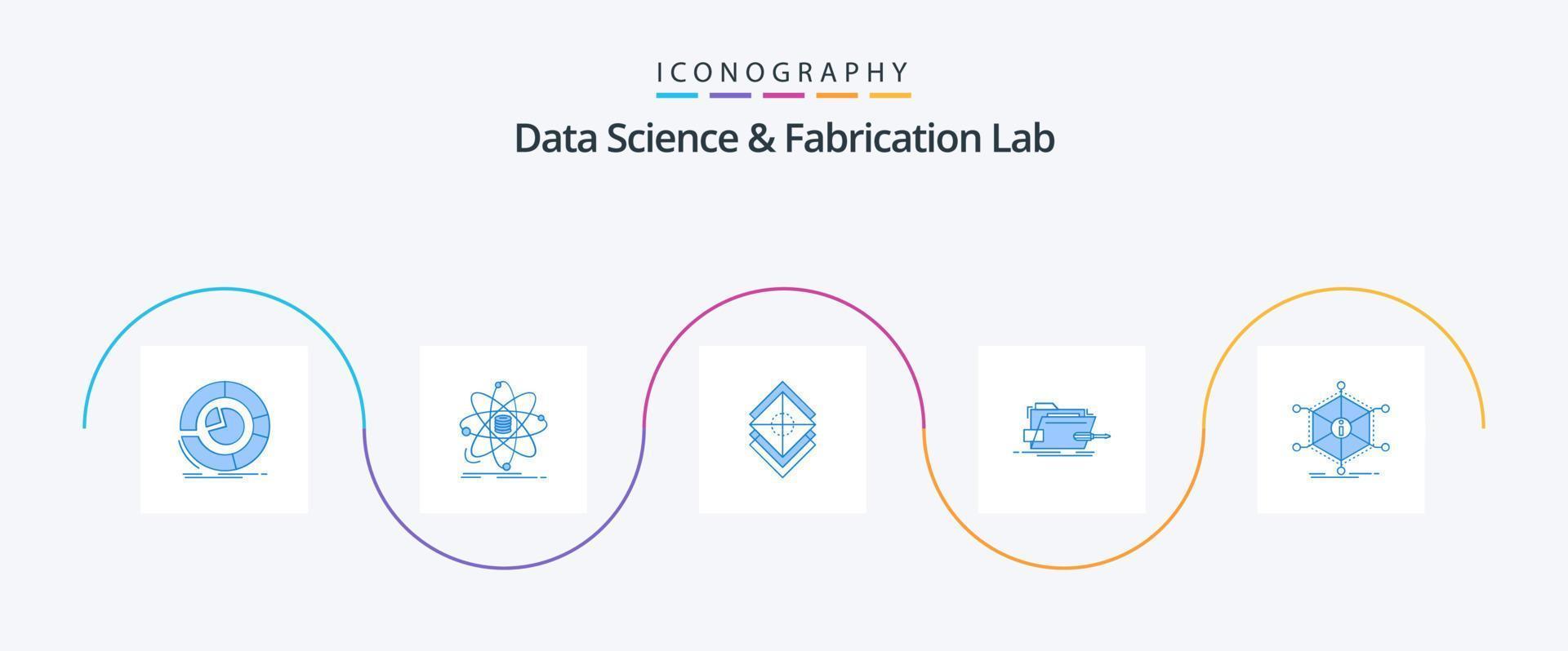 Daten Wissenschaft und Herstellung Labor Blau 5 Symbol Pack einschließlich Schraubendreher. Kasten. Forschung. . s vektor