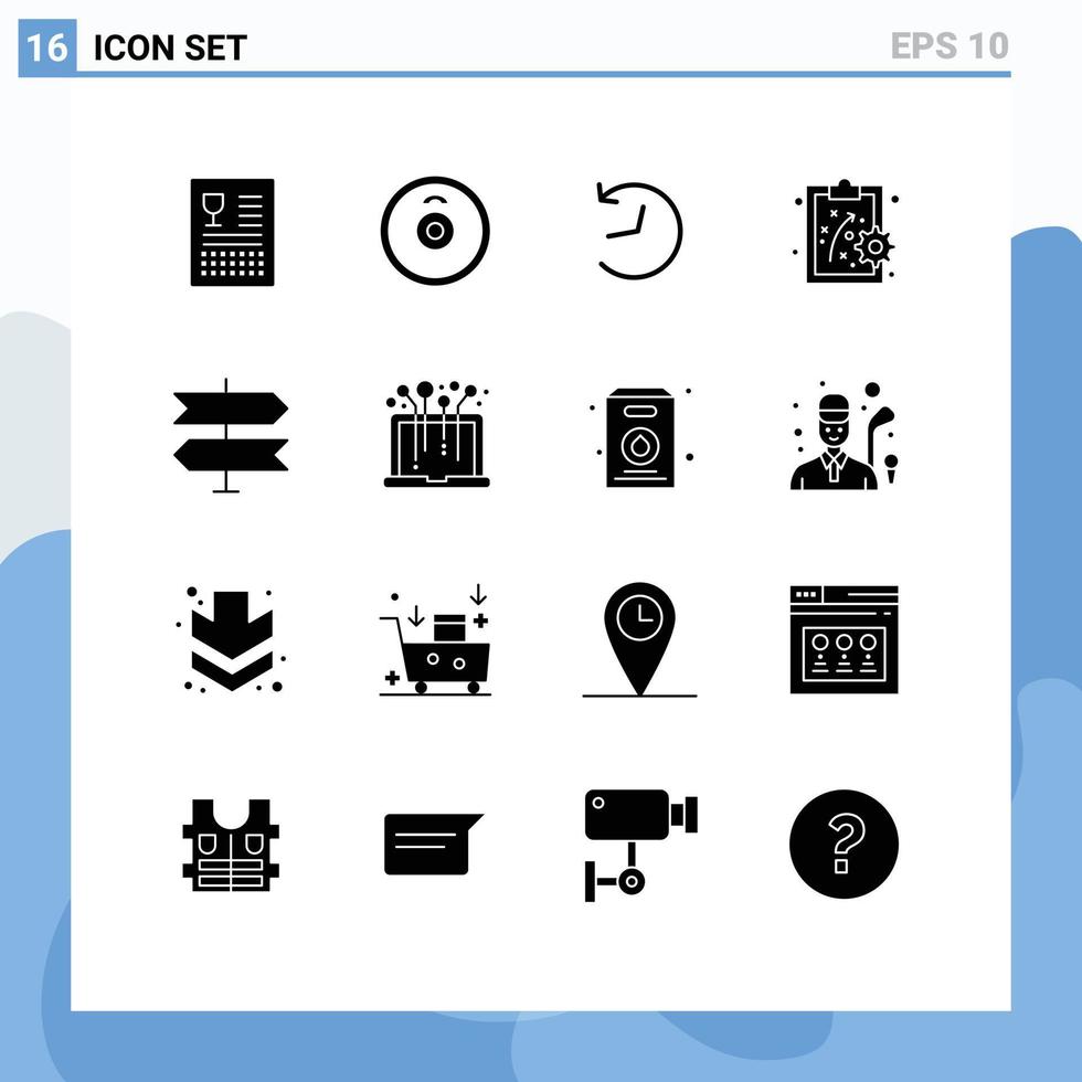 Gruppe von 16 modern solide Glyphen einstellen zum Hardware- Ort Twitter Richtung Performance Methode editierbar Vektor Design Elemente