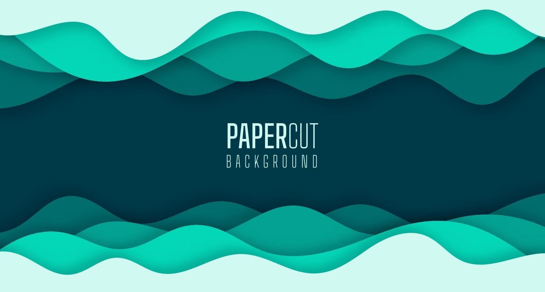 einfacher 3d abstrakter Hintergrund des modernen Papierschnittgrafikdesigns der grünen Meerwasserwellen vektor