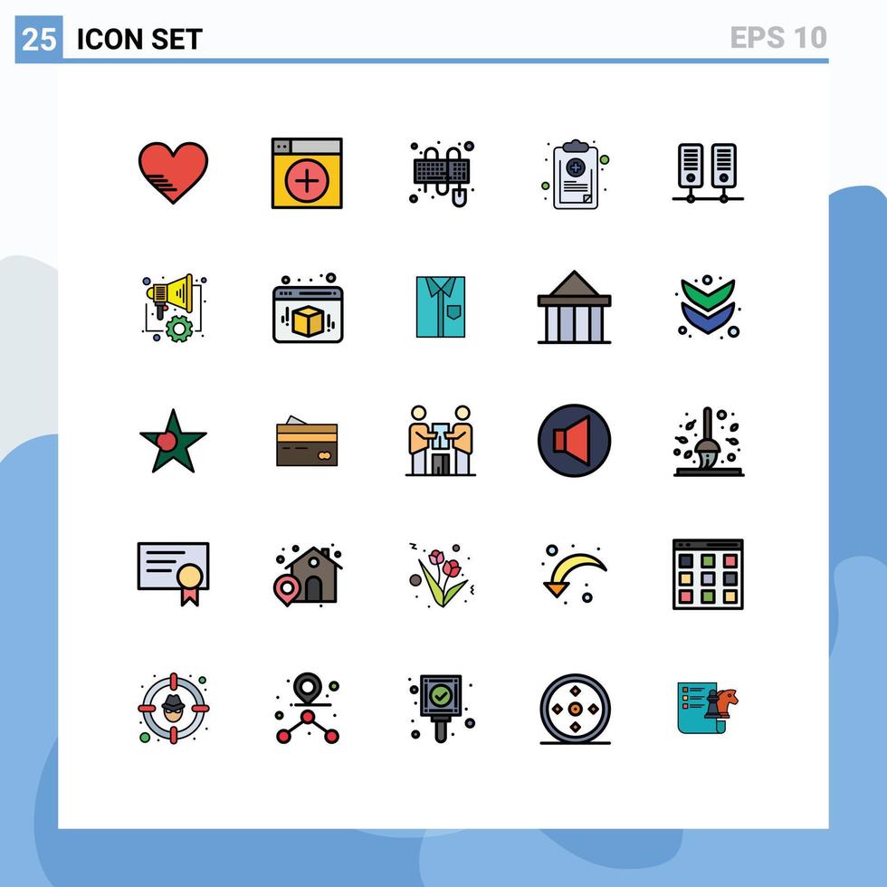 25 universell fylld linje platt Färg tecken symboler av symptom lista app kolla upp mus redigerbar vektor design element
