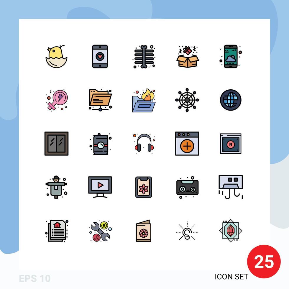 universell ikon symboler grupp av 25 modern fylld linje platt färger av feminism väder stråle smartphone gåva redigerbar vektor design element