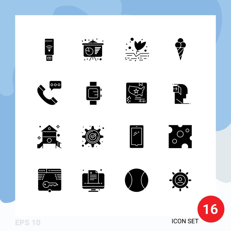 16 thematisch Vektor solide Glyphen und editierbar Symbole von Kontakt uns Kommunikation Anbau Anruf Eis Sahne editierbar Vektor Design Elemente