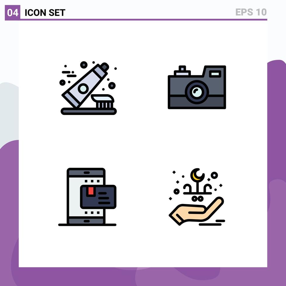 4 thematisch Vektor gefüllte Linie eben Farben und editierbar Symbole von Zahnputzmittel E-Commerce sauber Fotografie Zahlung editierbar Vektor Design Elemente