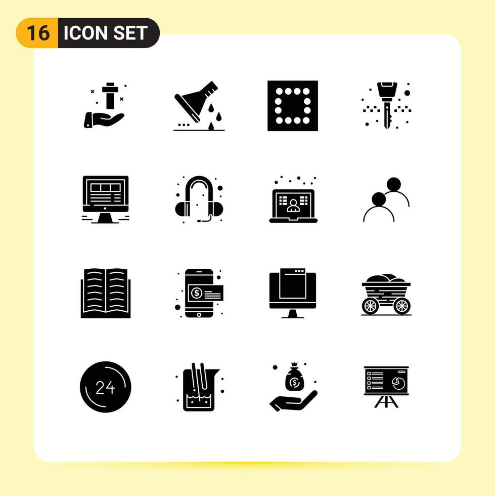 16 kreativ ikoner modern tecken och symboler av bärbar dator taxi prov flaska nyckel kedja Utrustning redigerbar vektor design element