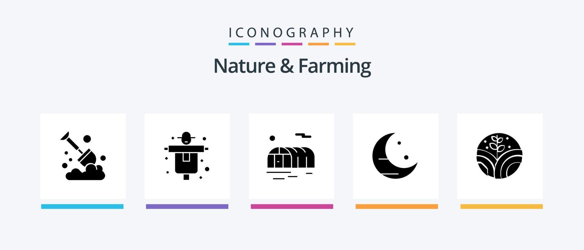 natur och jordbruk glyf 5 ikon packa Inklusive . växt. jordbruk. miljö. måne. kreativ ikoner design vektor