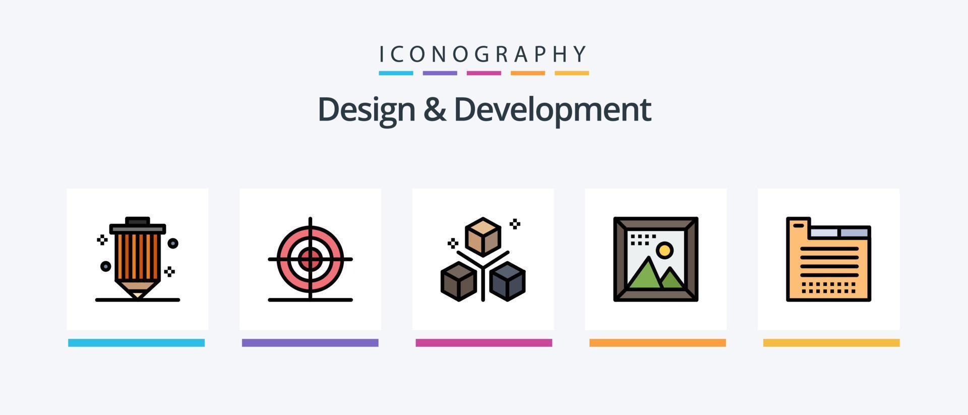 design och utveckling linje fylld 5 ikon packa Inklusive geometri. design. objekt. källa. utveckling. kreativ ikoner design vektor
