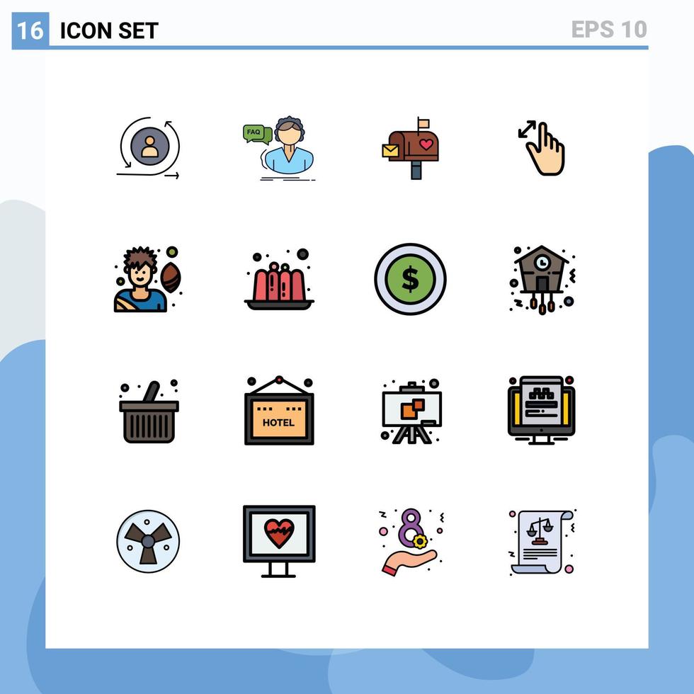 mobil gränssnitt platt Färg fylld linje uppsättning av 16 piktogram av förstoring gester hjälp bygga ut brev redigerbar kreativ vektor design element