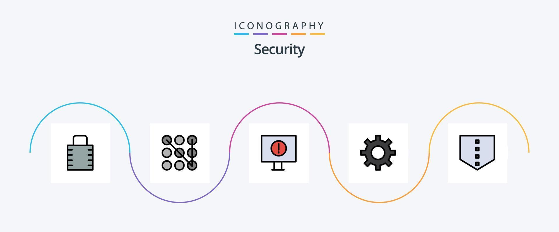 säkerhet linje fylld platt 5 ikon packa Inklusive . fel. skydda. redskap vektor