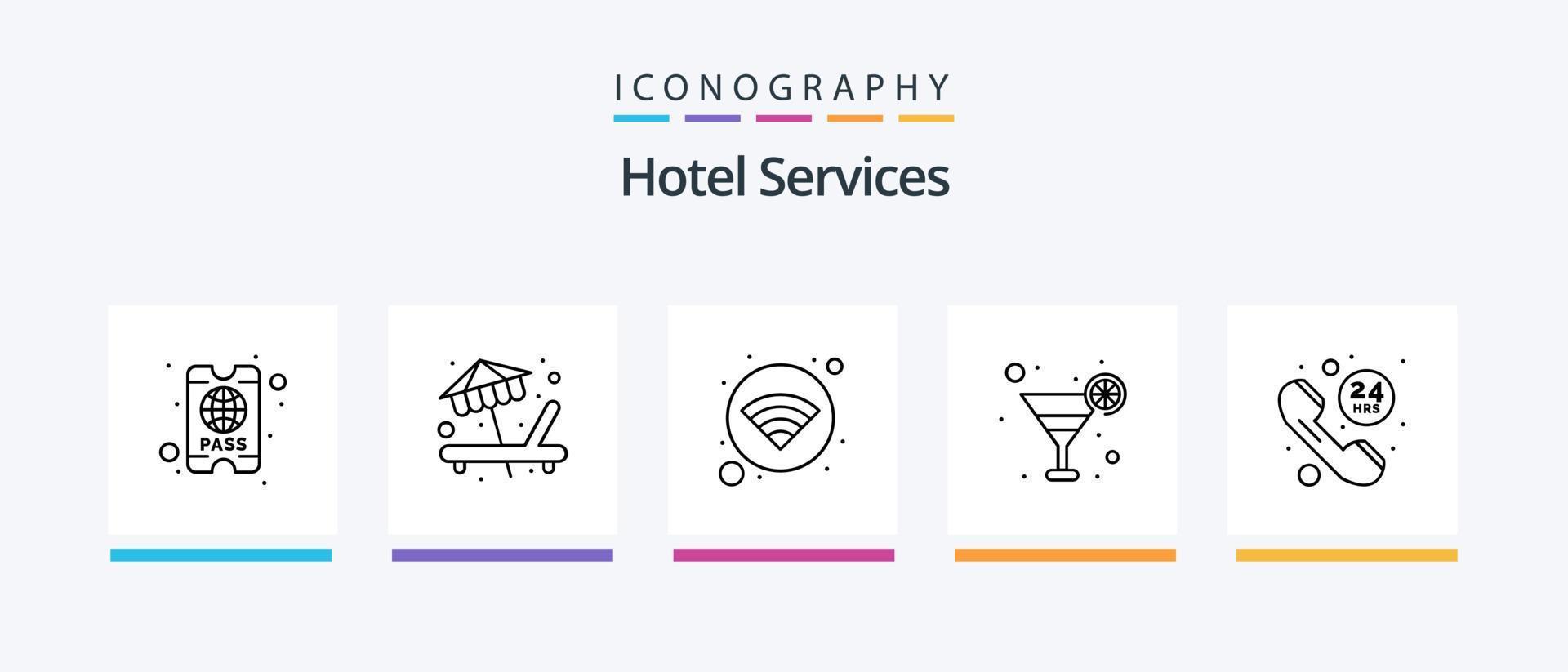 hotell tjänster linje 5 ikon packa Inklusive kommunikation. telefon. Gym. ringa upp. passera. kreativ ikoner design vektor