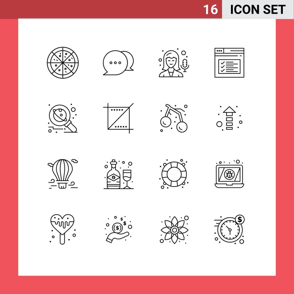mobil gränssnitt översikt uppsättning av 16 piktogram av Plats forskning internet planet text redigerbar vektor design element