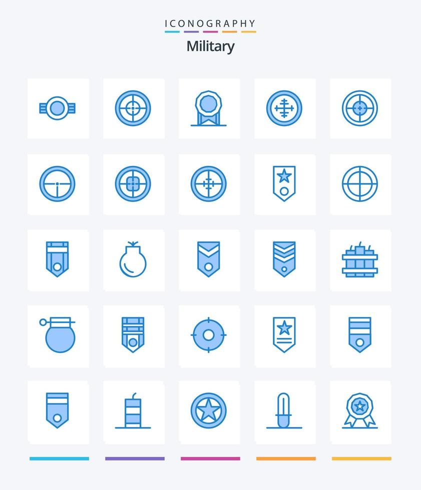 kreativ Militär- 25 Blau Symbol Pack eine solche wie Militär. Ziel. Bonus. Soldat. Abzeichen vektor