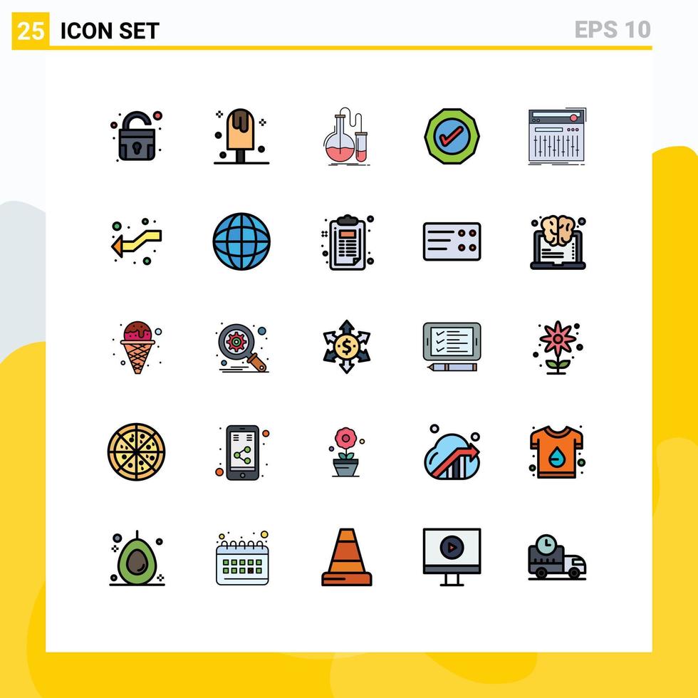 25 universell fylld linje platt färger uppsättning för webb och mobil tillämpningar kontrollera Framgång analys ok testa redigerbar vektor design element