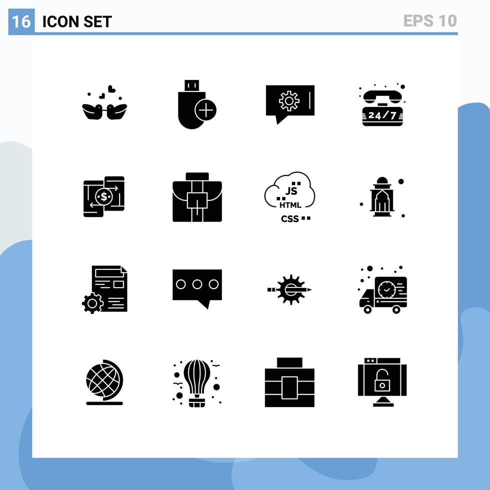 uppsättning av 16 modern ui ikoner symboler tecken för pengar tid pinne telefon hjälp redigerbar vektor design element