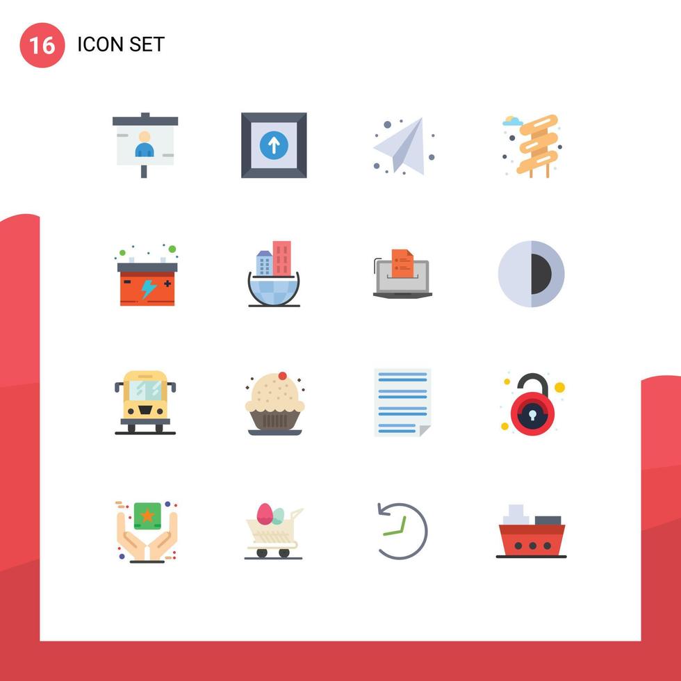 mobil gränssnitt platt Färg uppsättning av 16 piktogram av global organisation batteri tillbaka till skola ackumulator vatten redigerbar packa av kreativ vektor design element