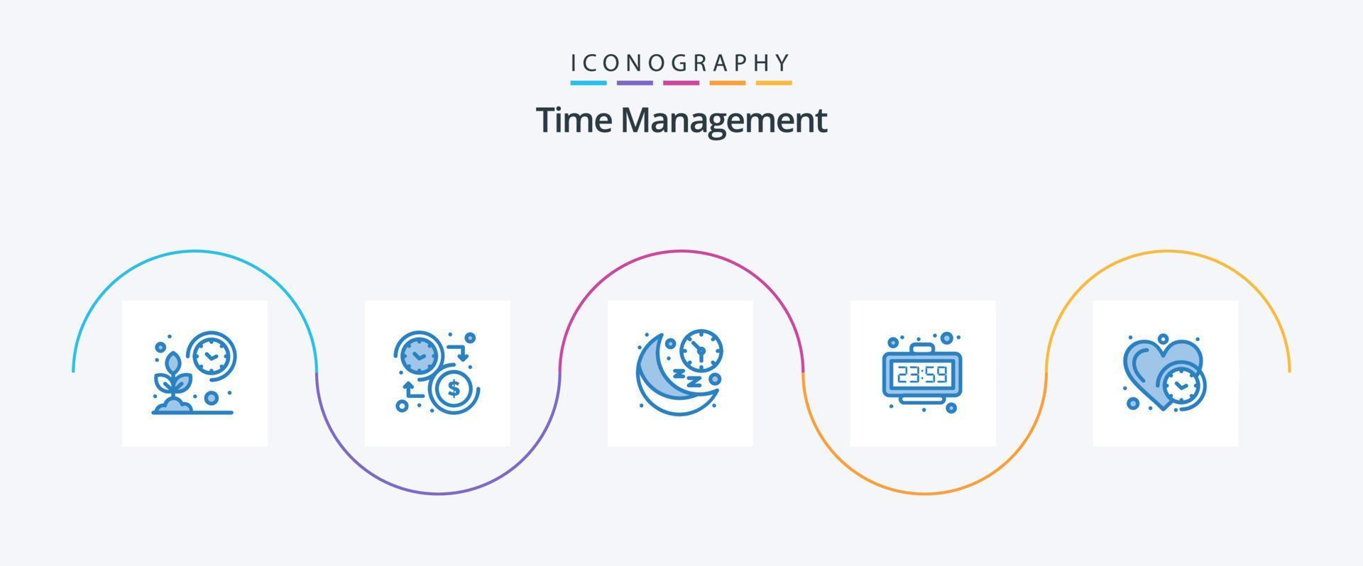 Zeit Verwaltung Blau 5 Symbol Pack einschließlich Neu Jahr. Uhr. Zeit. Zeit. Mond vektor