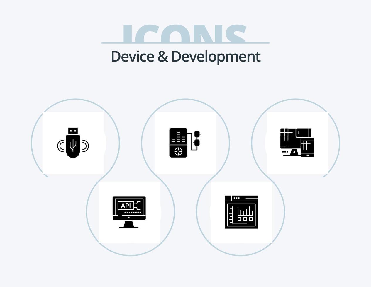 enhet och utveckling glyf ikon packa 5 ikon design. cell . dator . uSB . utbildning. musik vektor