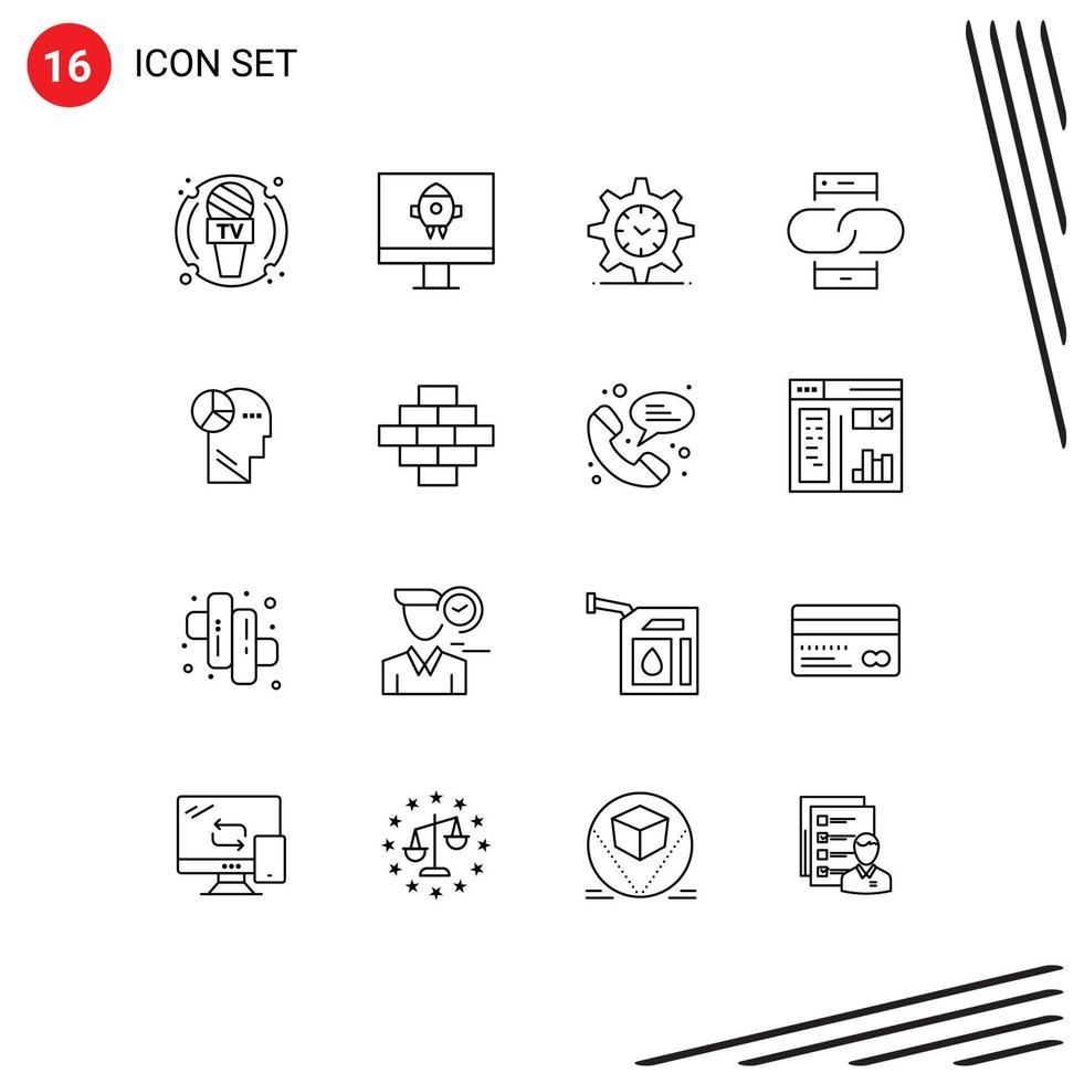 16 Benutzer Schnittstelle Gliederung Pack von modern Zeichen und Symbole von Kopf Handy, Mobiltelefon Rahmen Botschaft Konversation editierbar Vektor Design Elemente