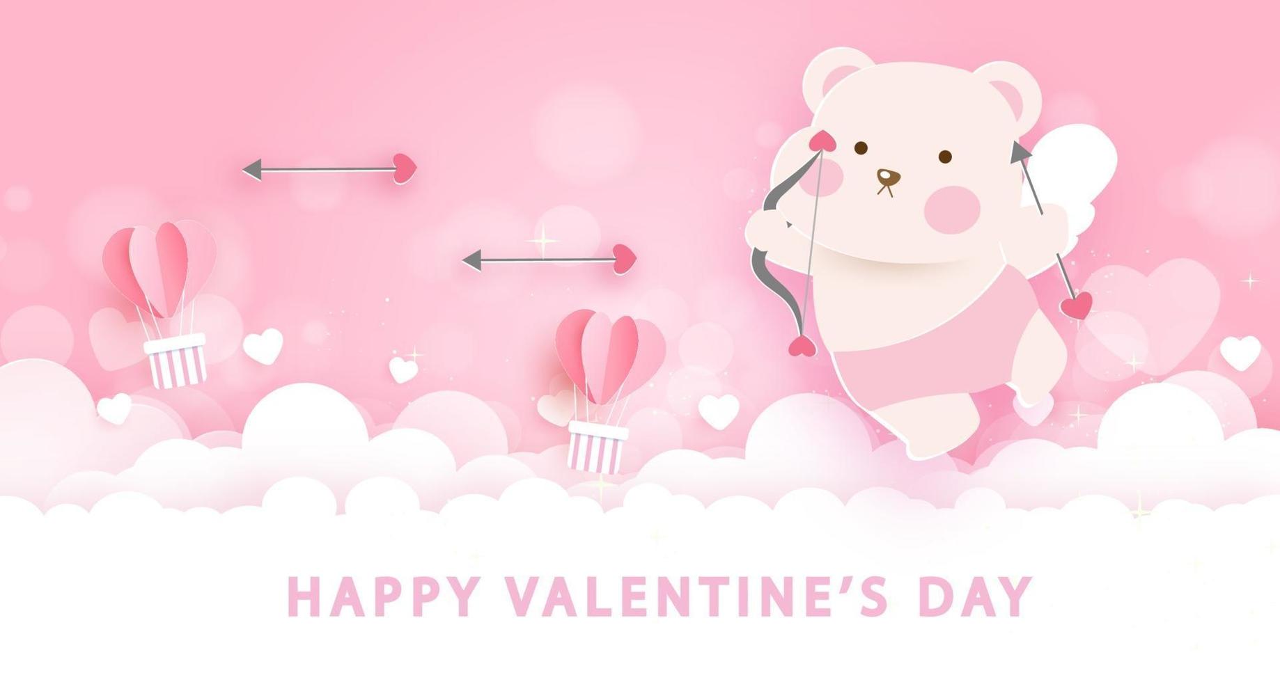 Valentinstag Grußkarte mit niedlichen Amor Bär. vektor