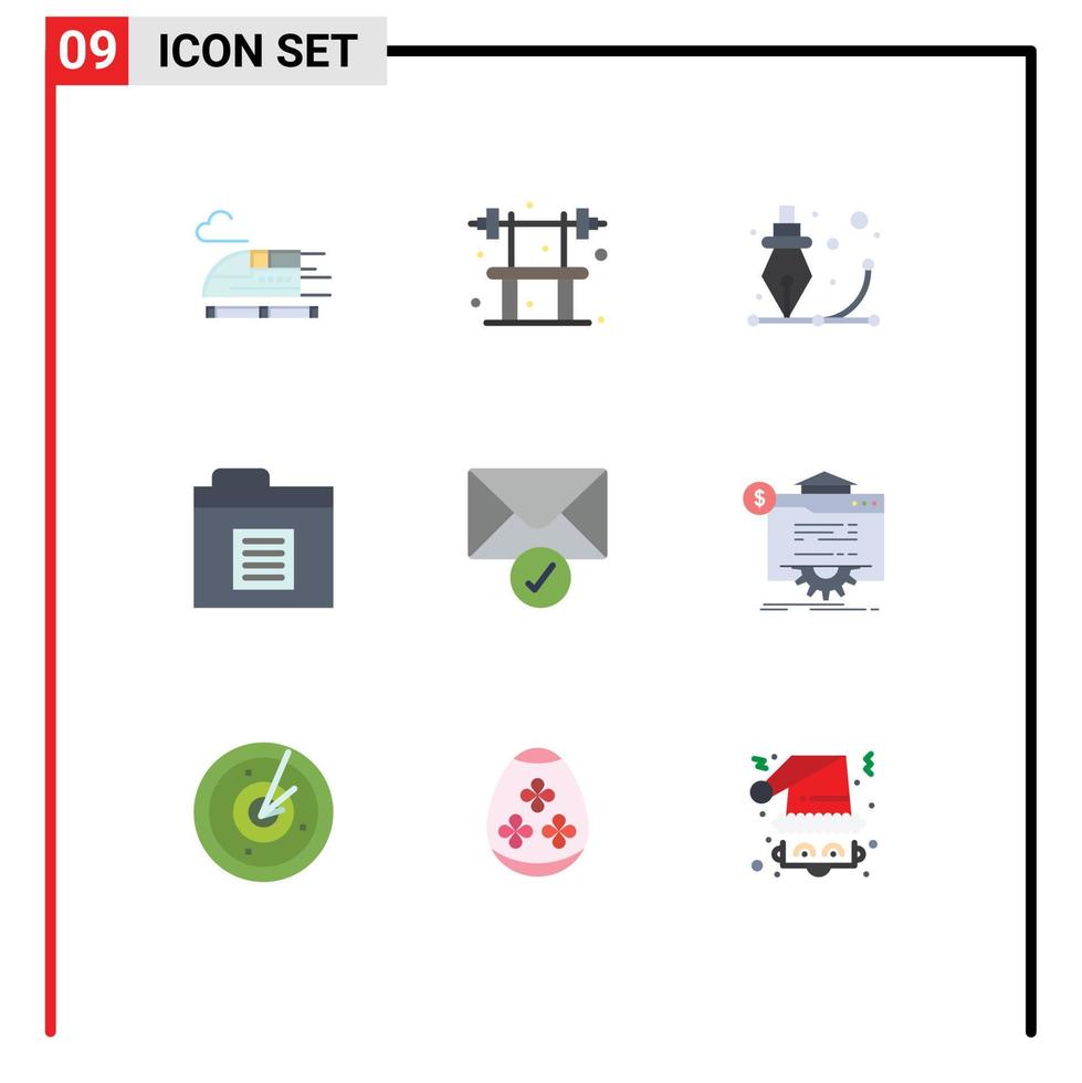 modern uppsättning av 9 platt färger och symboler sådan som verifiering post design mapp dokumentera redigerbar vektor design element