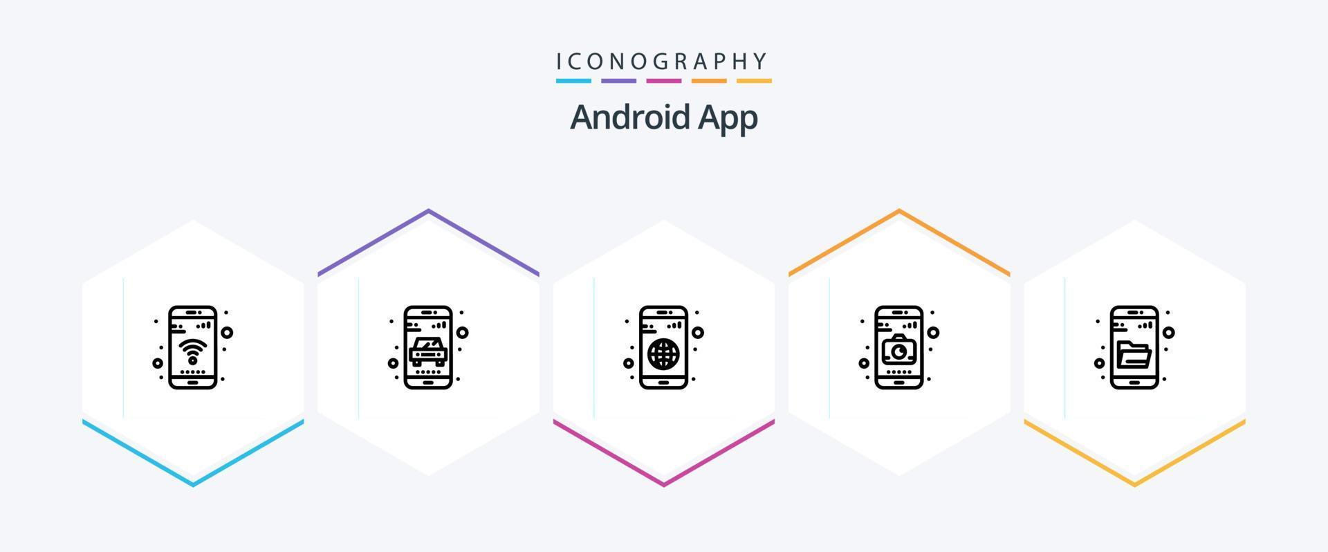 android app 25 linje ikon packa Inklusive forskning. kör Sök. app. mobil. Ansökan vektor