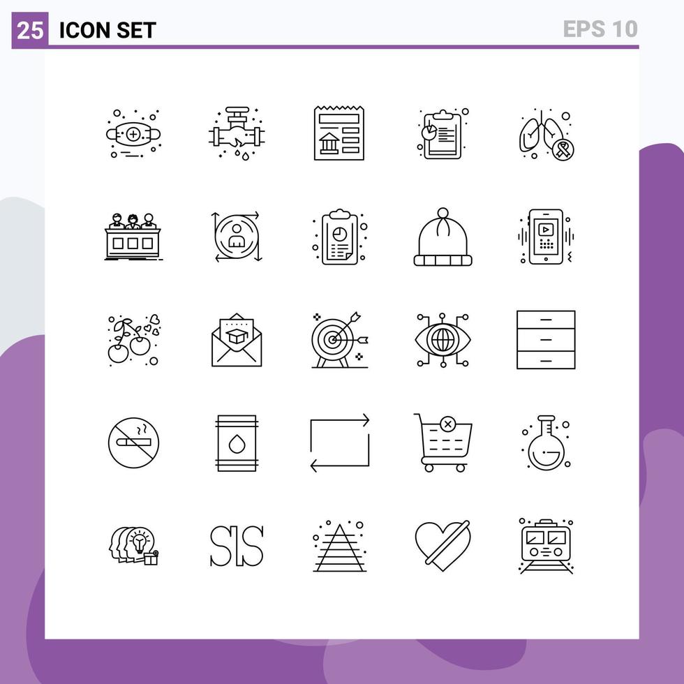 universell ikon symboler grupp av 25 modern rader av lunga cancer grundläggande data analys redigerbar vektor design element