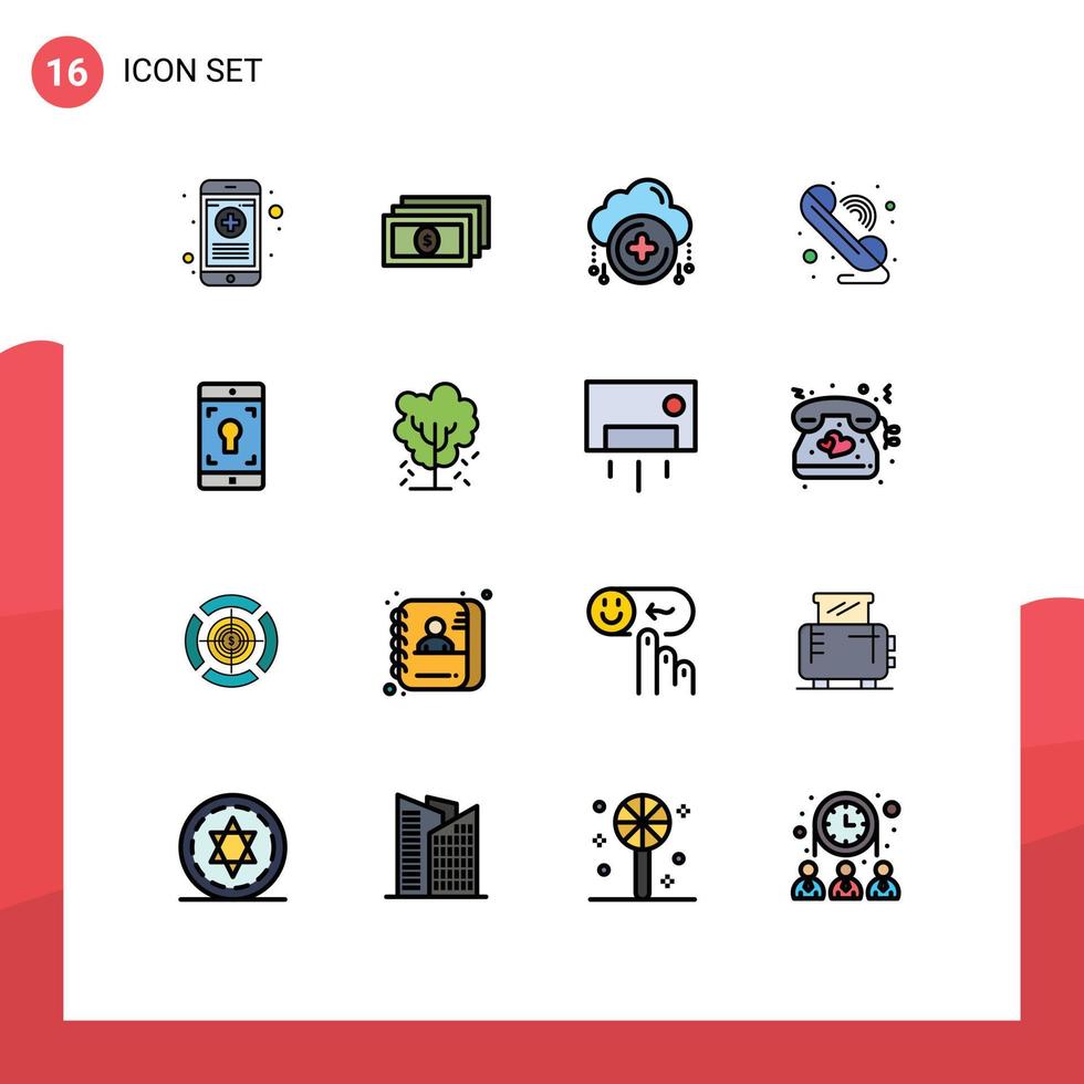 Universal- Symbol Symbole Gruppe von 16 modern eben Farbe gefüllt Linien von Handy, Mobiltelefon Anwendung Anwendung hinzufügen W-lan Kommunikation editierbar kreativ Vektor Design Elemente