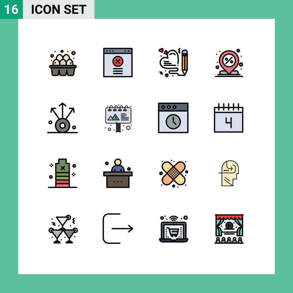 Piktogramm einstellen von 16 einfach eben Farbe gefüllt Linien von Export Stift Liebe Prozent Rabatt editierbar kreativ Vektor Design Elemente