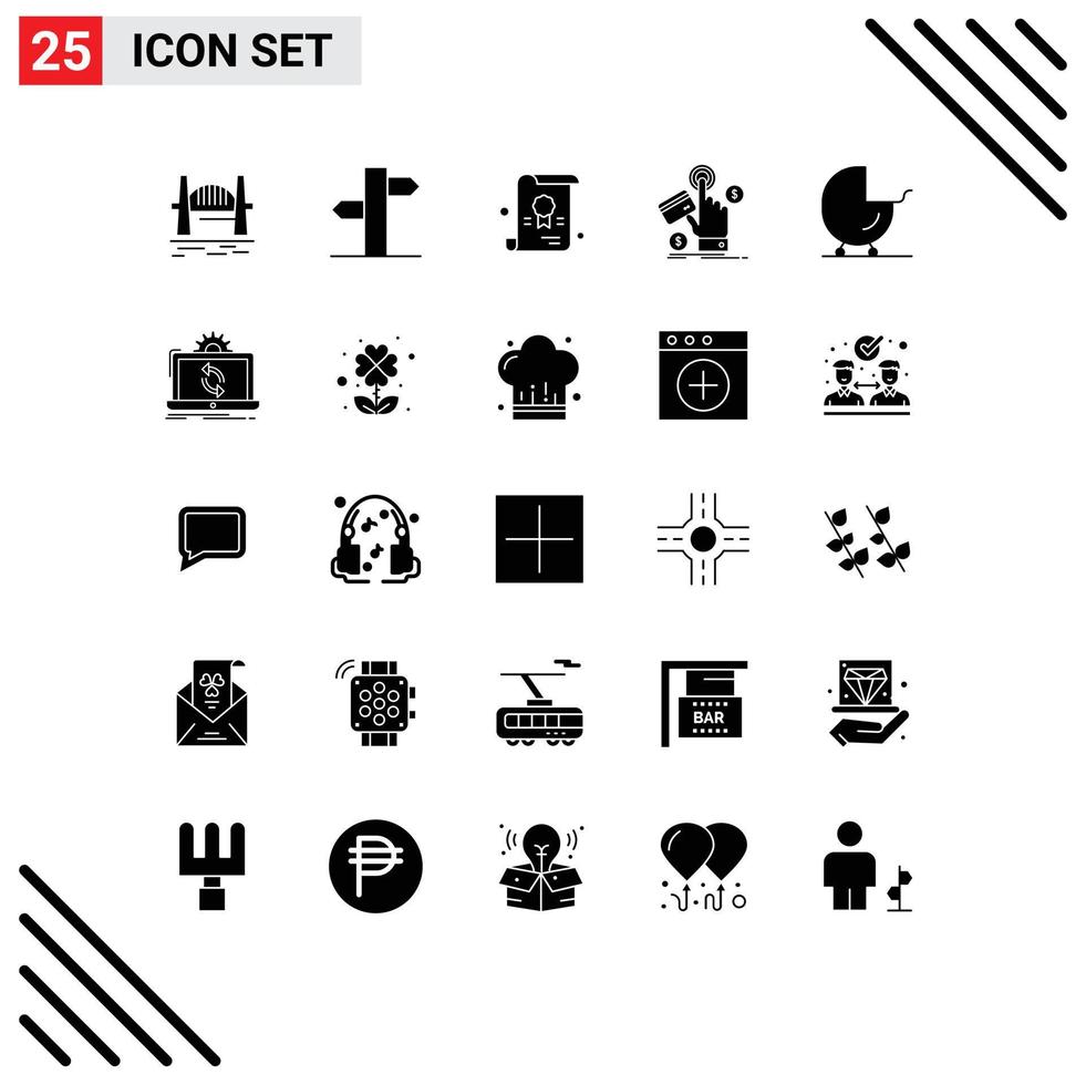 Pack von 25 modern solide Glyphen Zeichen und Symbole zum Netz drucken Medien eine solche wie Baby Zahlung Signal Zahlen ppc editierbar Vektor Design Elemente