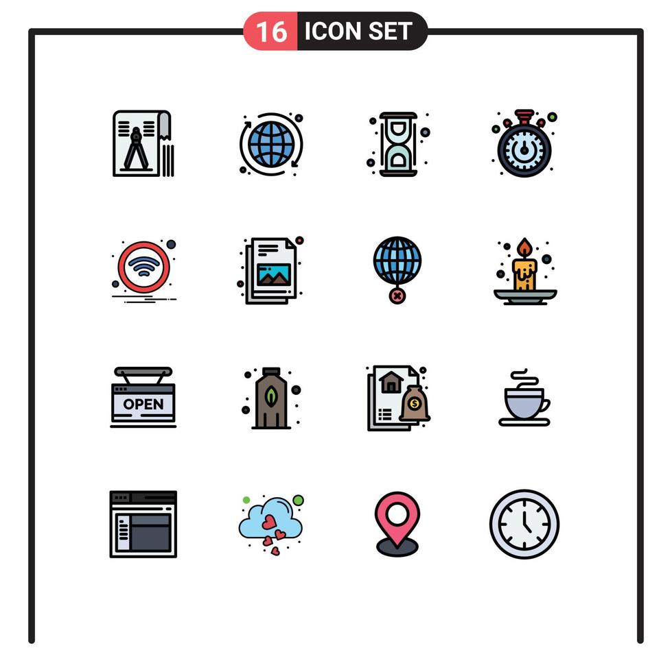 modern uppsättning av 16 platt Färg fylld rader pictograph av wiFi timer kemisk tid bearbeta redigerbar kreativ vektor design element