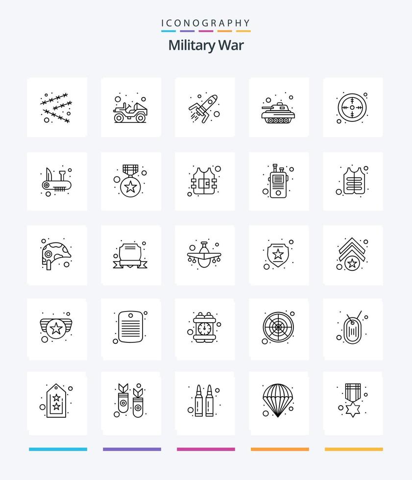 kreativ militär krig 25 översikt ikon packa sådan som armén. krig. atom. fordon. armén tank vektor