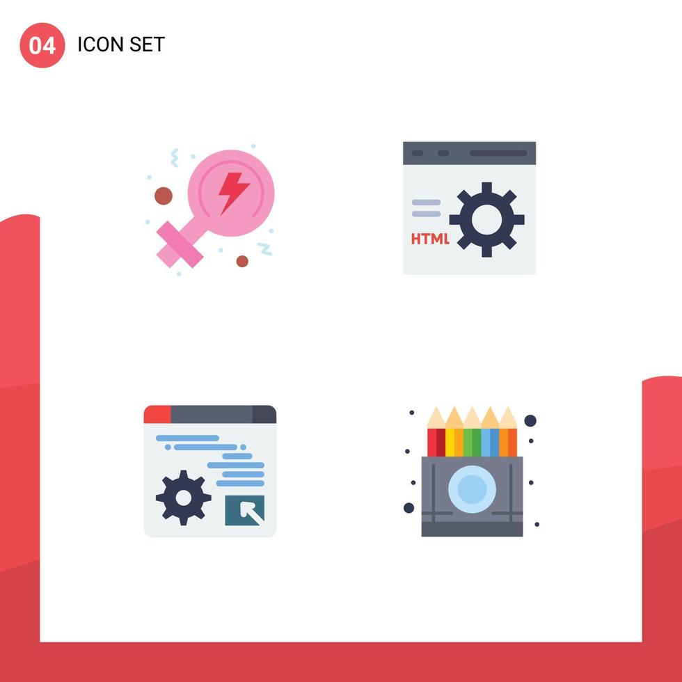 mobil gränssnitt platt ikon uppsättning av 4 piktogram av feminism digital browser utveckling ekonomi redigerbar vektor design element