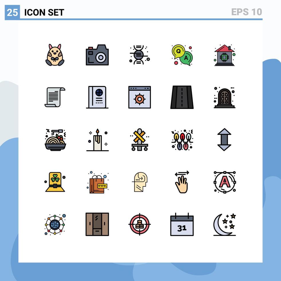 Universal- Symbol Symbole Gruppe von 25 modern gefüllt Linie eben Farben von Datei Haus Forschung Zuhause Automatisierung Lösung editierbar Vektor Design Elemente
