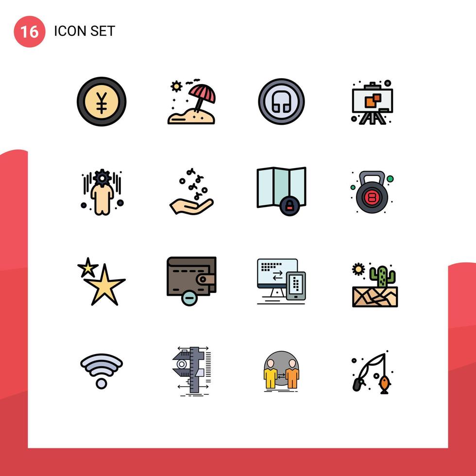 16 universell platt Färg fylld rader uppsättning för webb och mobil tillämpningar näve förvaltning hörlurar företag utbildning redigerbar kreativ vektor design element
