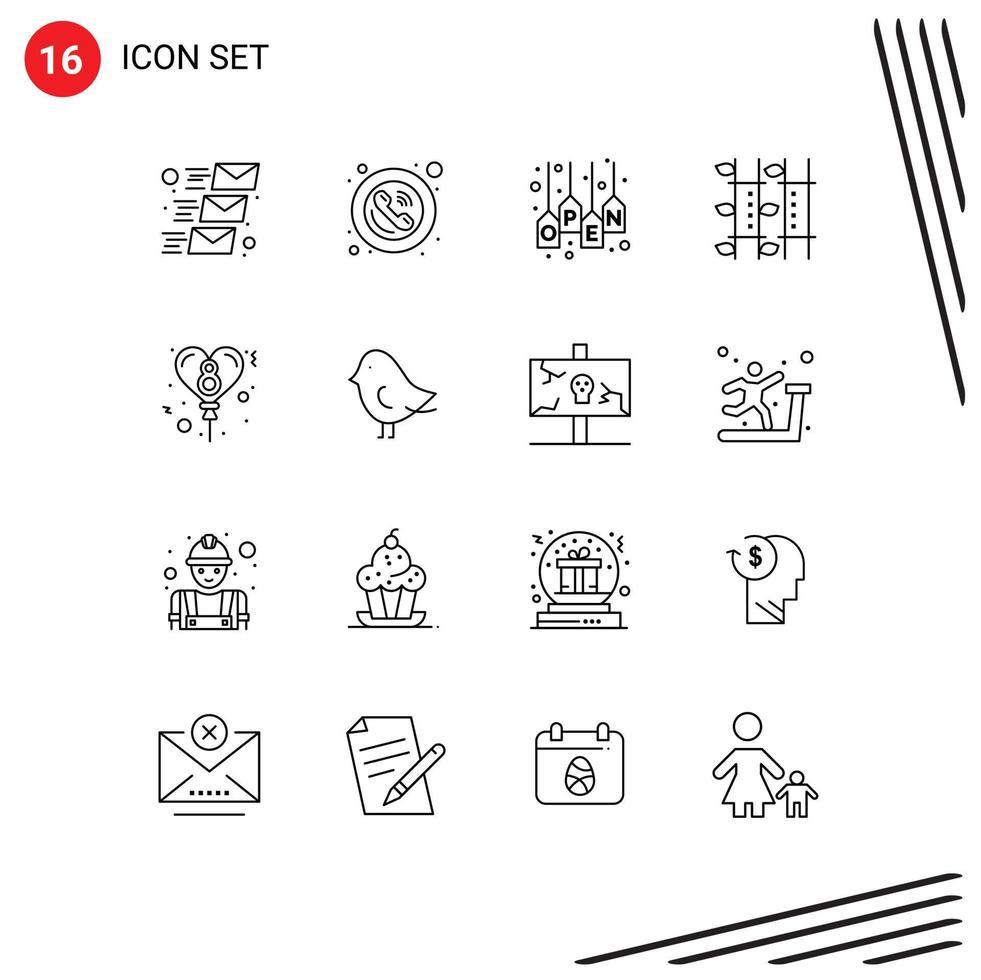 stock vektor ikon packa av 16 linje tecken och symboler för avslappning massage telefon bambu märka redigerbar vektor design element