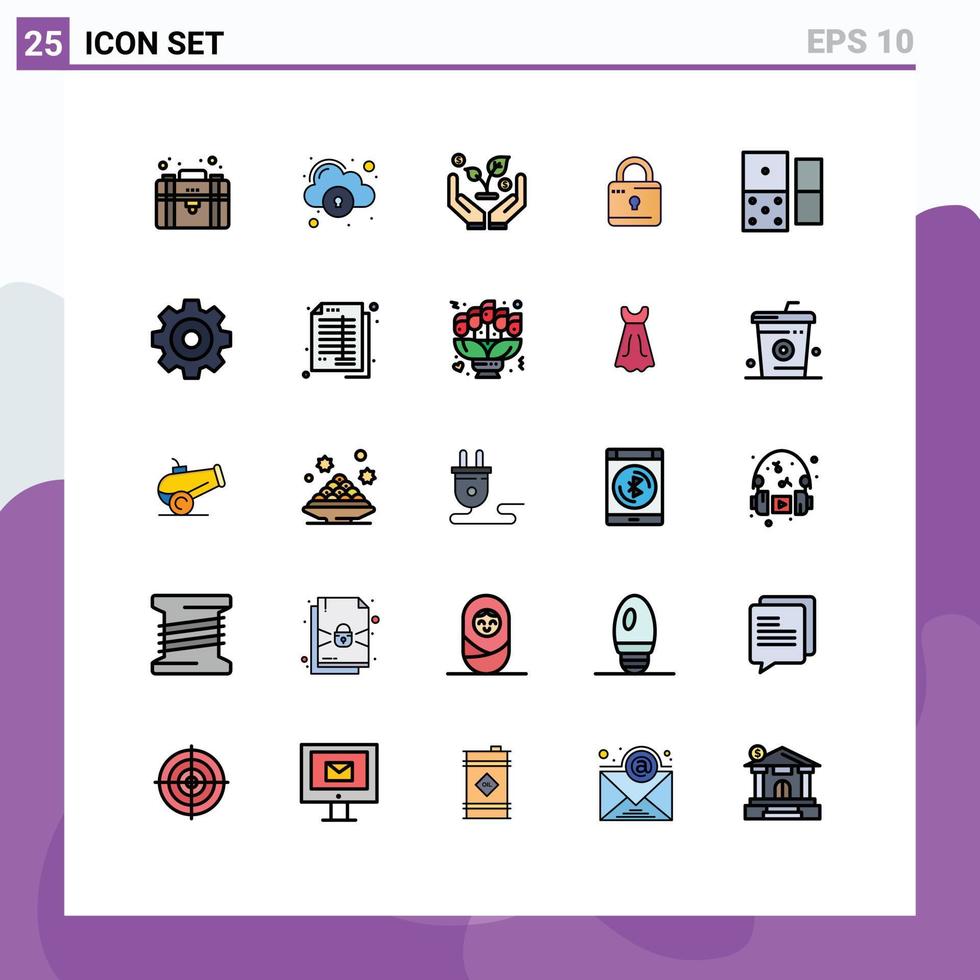25 universell fylld linje platt färger uppsättning för webb och mobil tillämpningar domino kasino finansiera säkerhet datoranvändning redigerbar vektor design element
