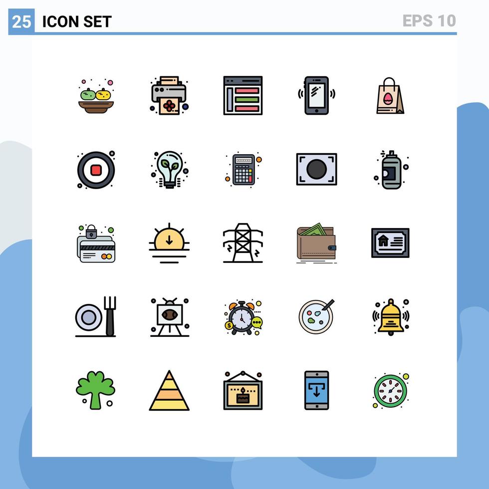 uppsättning av 25 kommersiell fylld linje platt färger packa för handla väska huawei gränssnitt mobil telefon redigerbar vektor design element