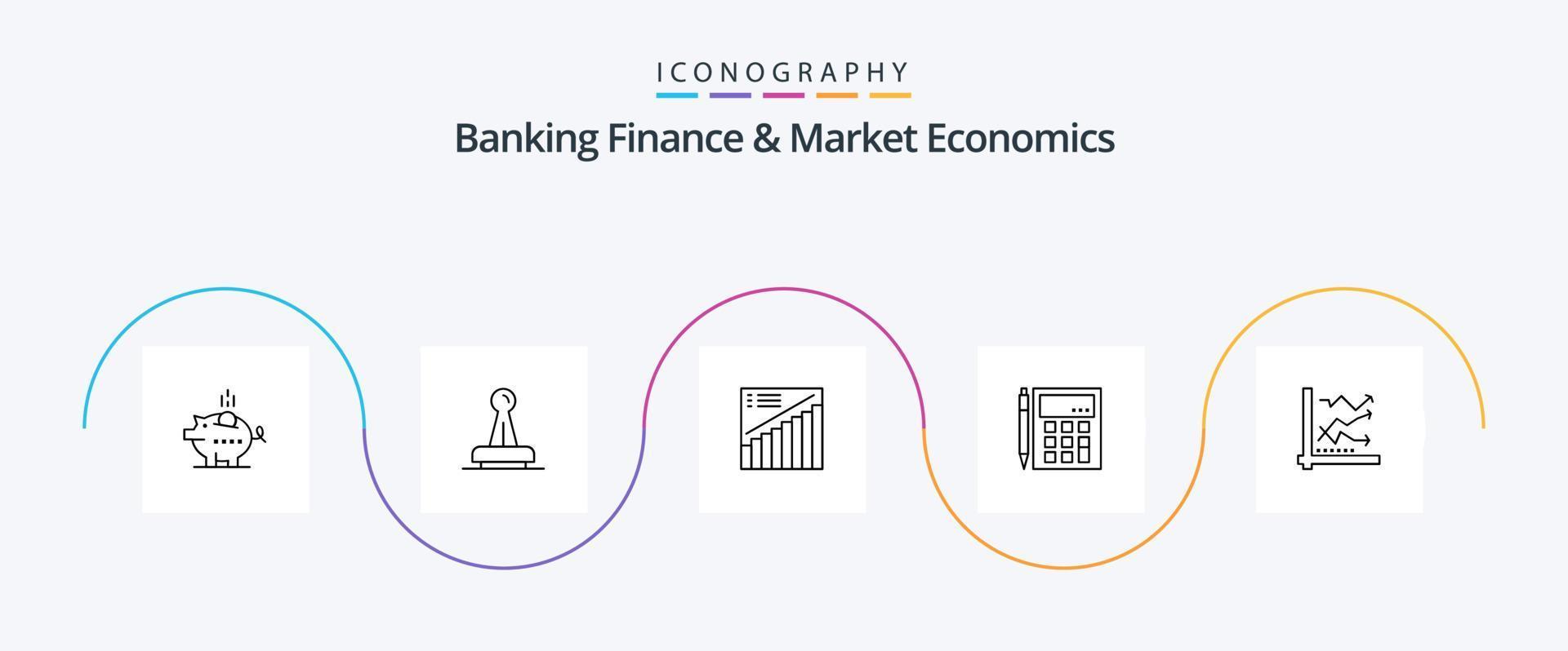 Bankwesen Finanzen und Markt Wirtschaft Linie 5 Symbol Pack einschließlich Buchhaltung. Präsentation. legal. Analytik. Diagramm vektor