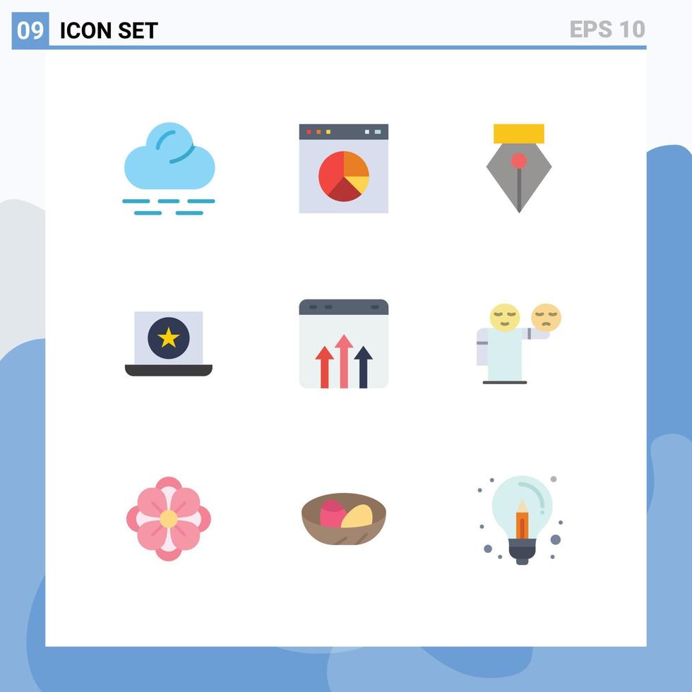 modern uppsättning av 9 platt färger pictograph av tillväxt data penna företag bärbar dator redigerbar vektor design element
