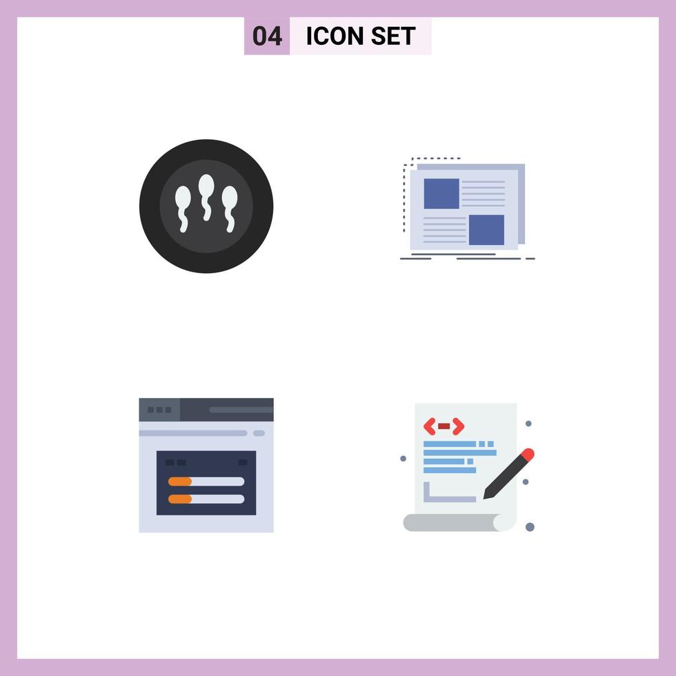 4 användare gränssnitt platt ikon packa av modern tecken och symboler av spermier sida innehåll sida hemsida redigerbar vektor design element