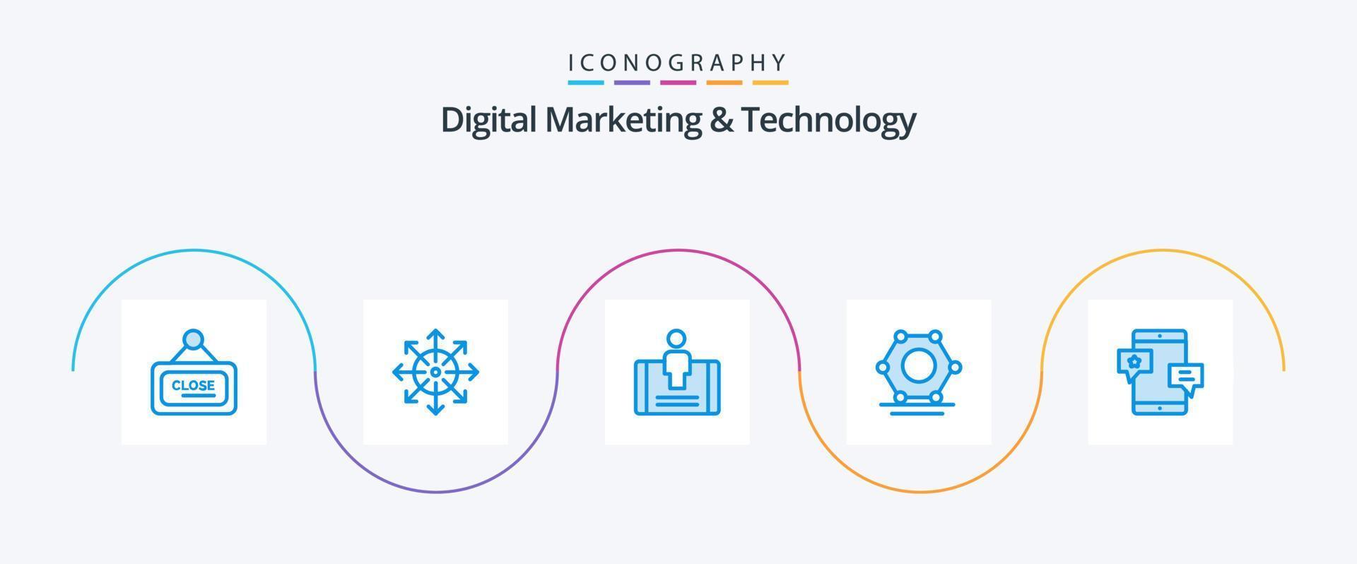 digital marknadsföring och teknologi blå 5 ikon packa Inklusive gemenskap. super ansluten. plattform. nätverk. social vektor