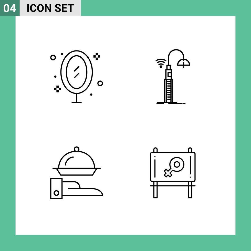 uppsättning av 4 kommersiell fylld linje platt färger packa för möbel teknologi kontor gata linje redigerbar vektor design element