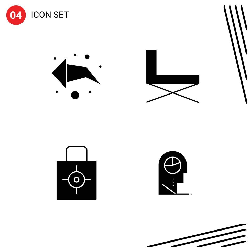Pack von 4 kreativ solide Glyphen von Pfeil sperren Pad Stuhl sich ausruhen Sicherheit editierbar Vektor Design Elemente