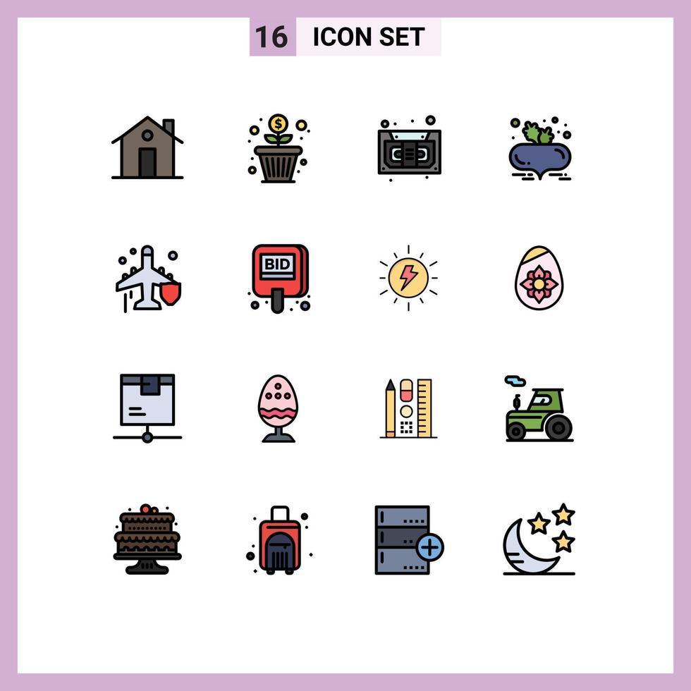 16 tematiska vektor platt Färg fylld rader och redigerbar symboler av flyga mat pengar tillväxt rödbeta inspelare redigerbar kreativ vektor design element