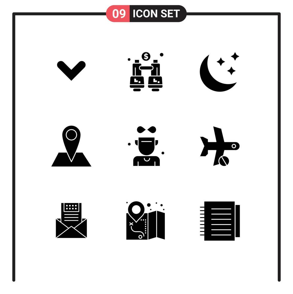modern einstellen von 9 solide Glyphen und Symbole eine solche wie Tasse Stift Mond Karte Kontakt editierbar Vektor Design Elemente
