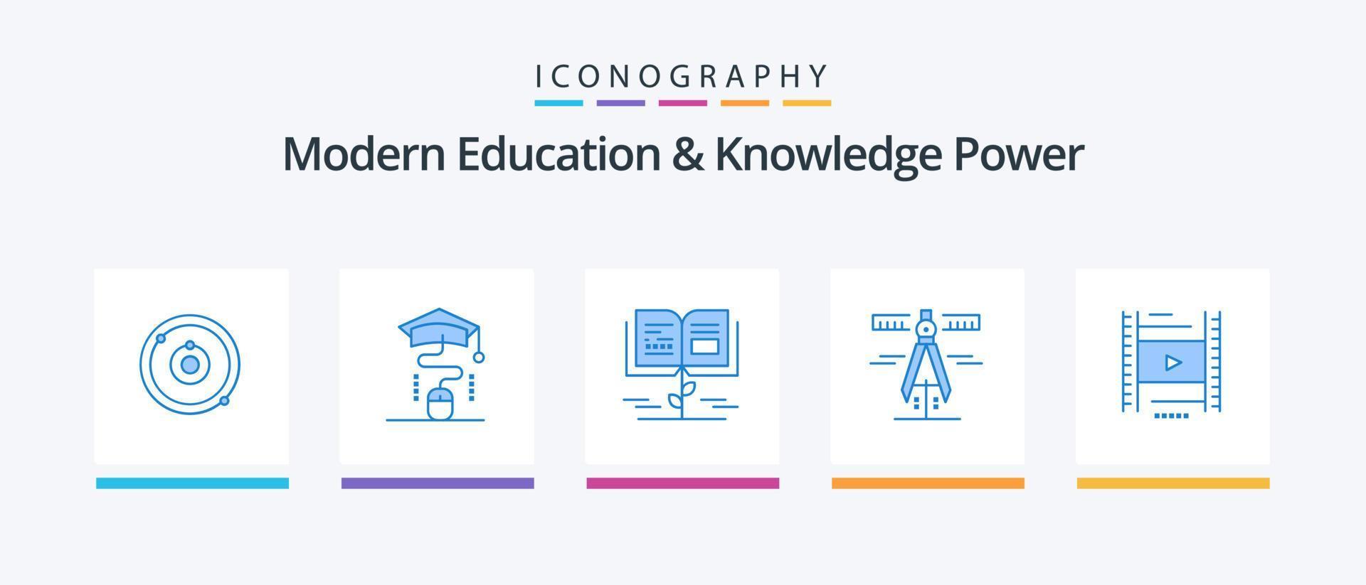 modern utbildning och kunskap kraft blå 5 ikon packa Inklusive vedio . verktyg. utbildning. geometri. utbildning. kreativ ikoner design vektor