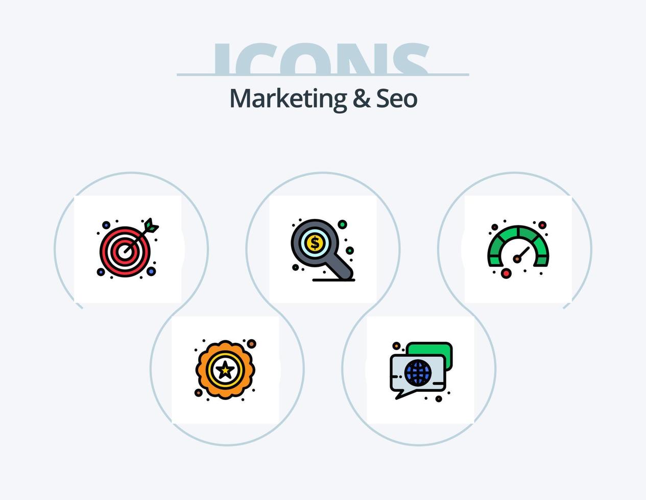 marknadsföring och seo linje fylld ikon packa 5 ikon design. bokmärke. recension. seo. betyg. person vektor
