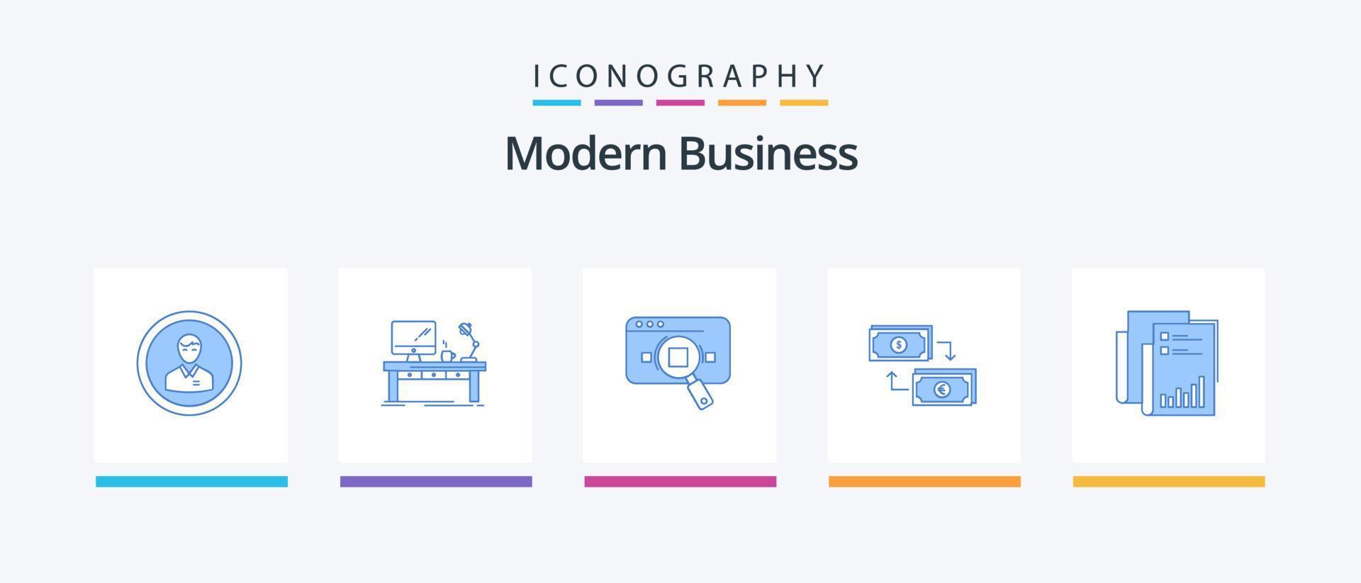 modern företag blå 5 ikon packa Inklusive data. analytisk. företag. forskning. kontor. kreativ ikoner design vektor