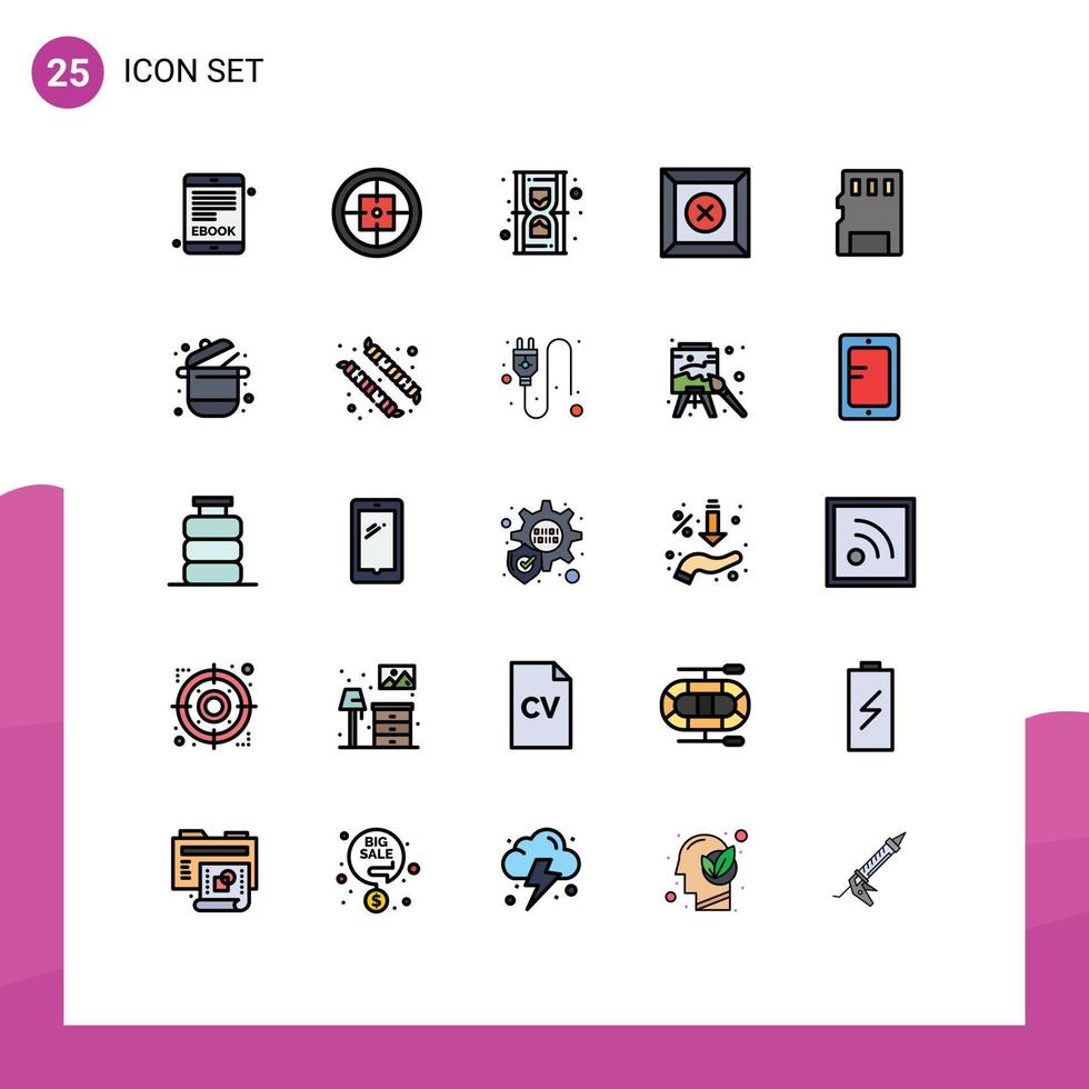 modern einstellen von 25 gefüllt Linie eben Farben und Symbole eine solche wie Erinnerung Karte Karte Uhr Produkt Box editierbar Vektor Design Elemente