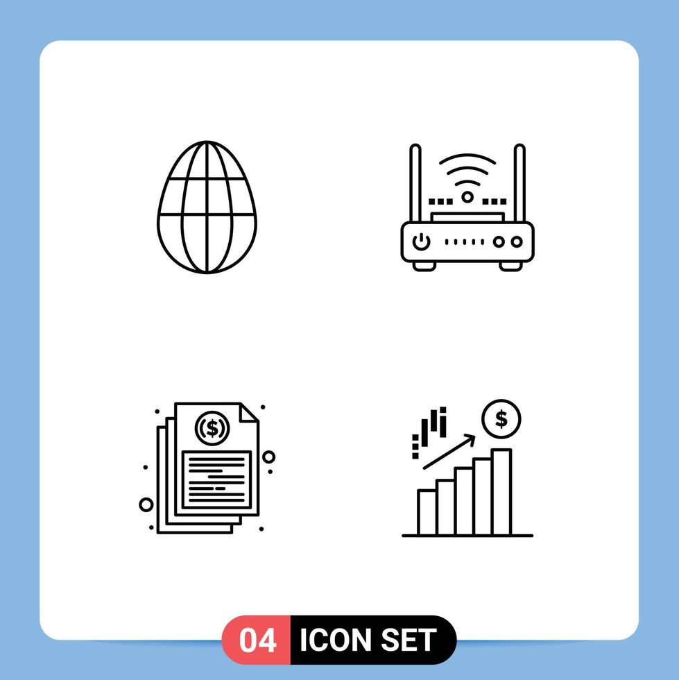 4 tematiska vektor fylld linje platt färger och redigerbar symboler av ägg dokumentera router internet finansiell redigerbar vektor design element