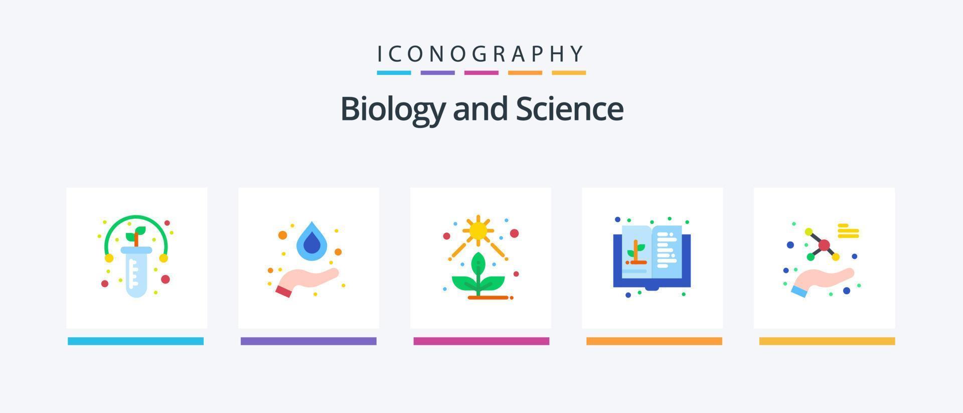 biologi platt 5 ikon packa Inklusive atom. kunskap. ljus. tillväxt. utbildning. kreativ ikoner design vektor